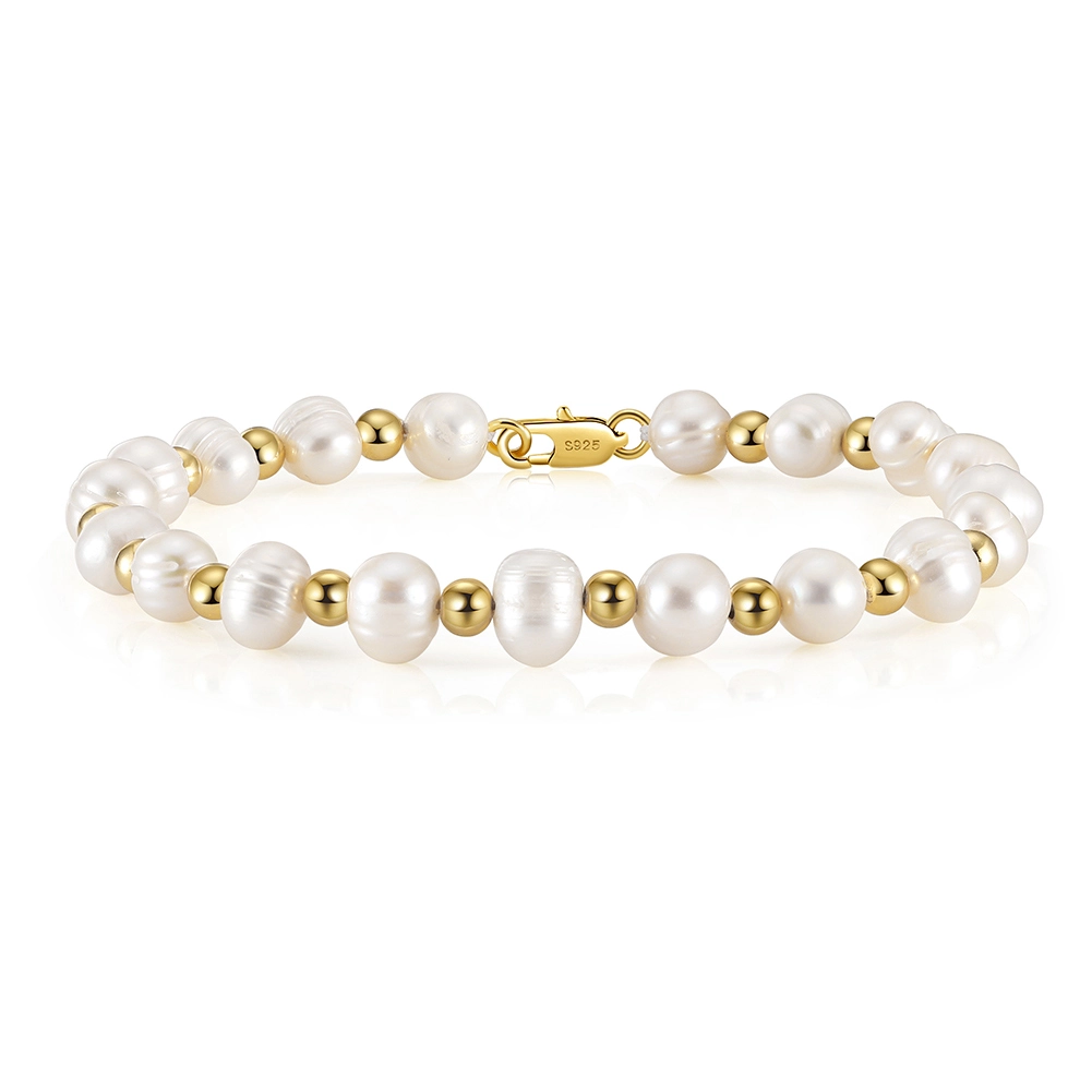 Brățări din argint - Brățară din argint cu perle naturale de cultură Luna Auriu