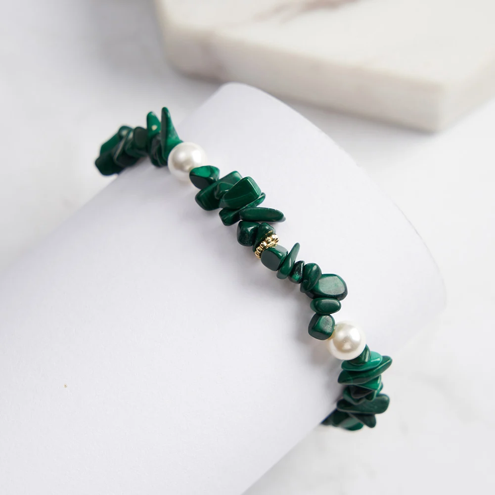 Brățări - Brățară din Argint Cu Perle și Pietre Naturale Malachit Green Harmony