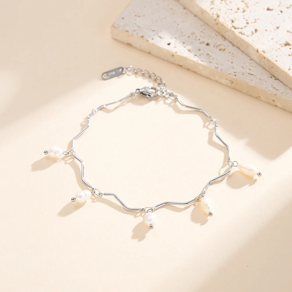 Produse Noi - Brățară Statement cu Perle Naturale Wave Argintiu