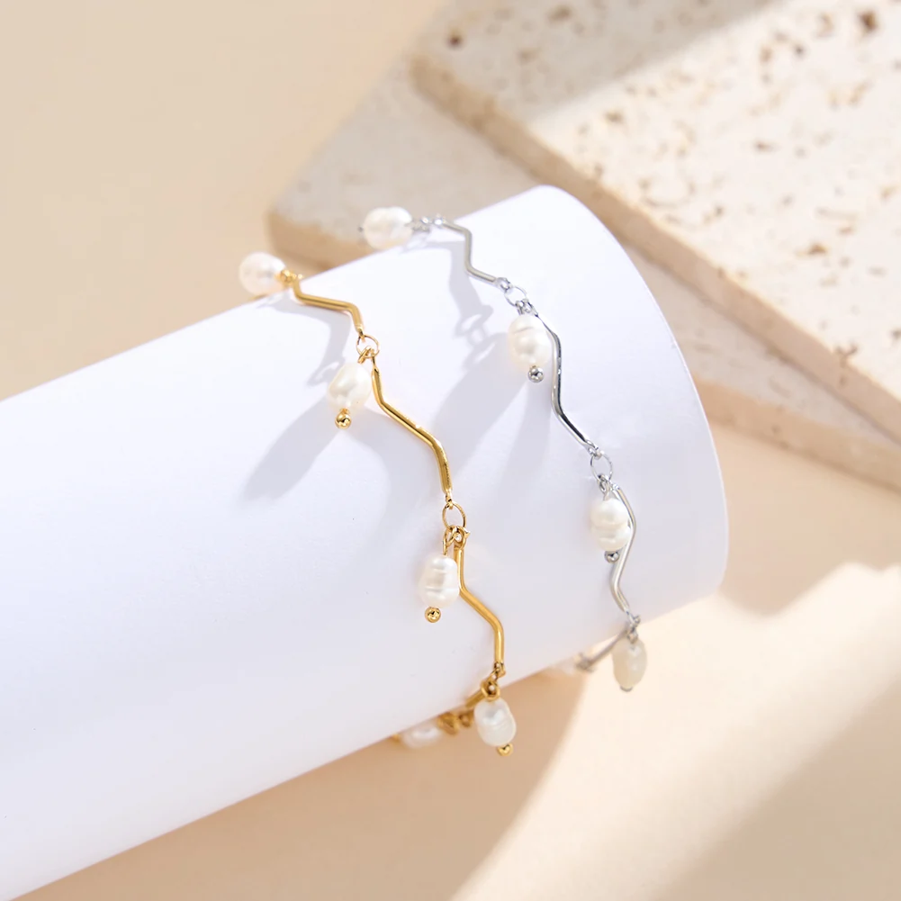 Produse Noi - Brățară Statement cu Perle Naturale Wave Argintiu