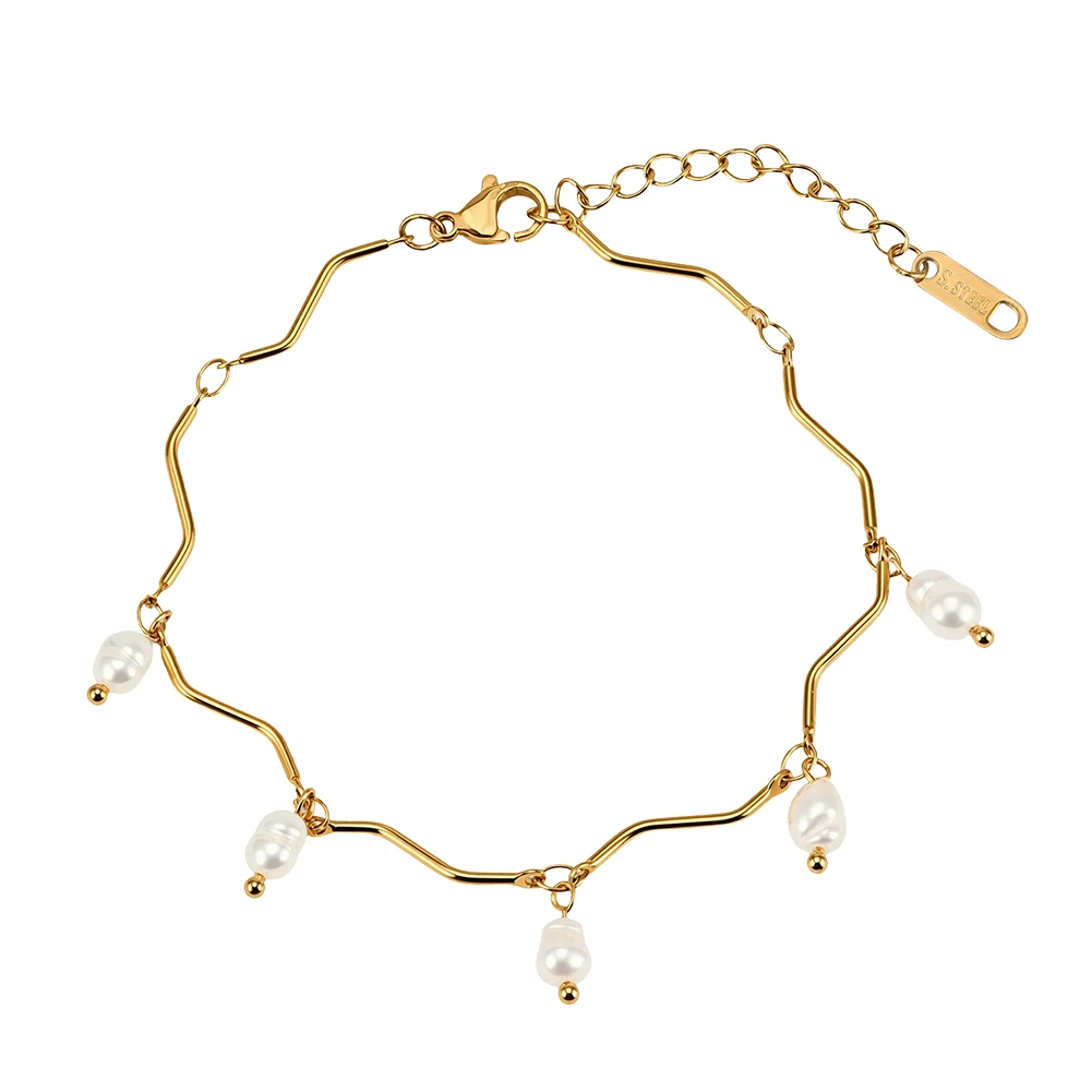 Produse Noi - Brățară Statement cu Perle Naturale Wave Auriu