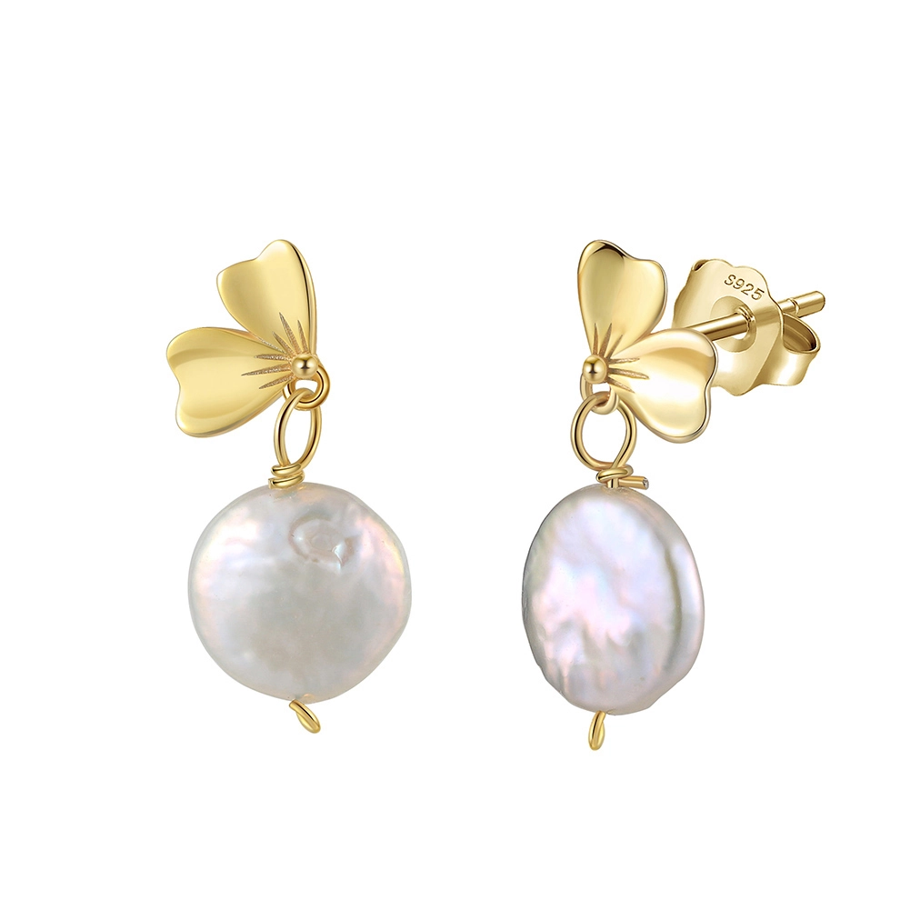 Bijuterii Perle Naturale - Cercei din Argint cu Perle Naturale de Cultură Blossom Coin Pearl