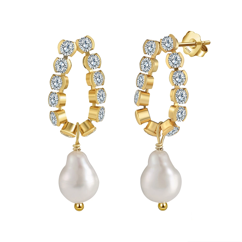 Cercei din argint - Cercei din Argint cu Perle Naturale de Cultură Glamorous Touch Gold