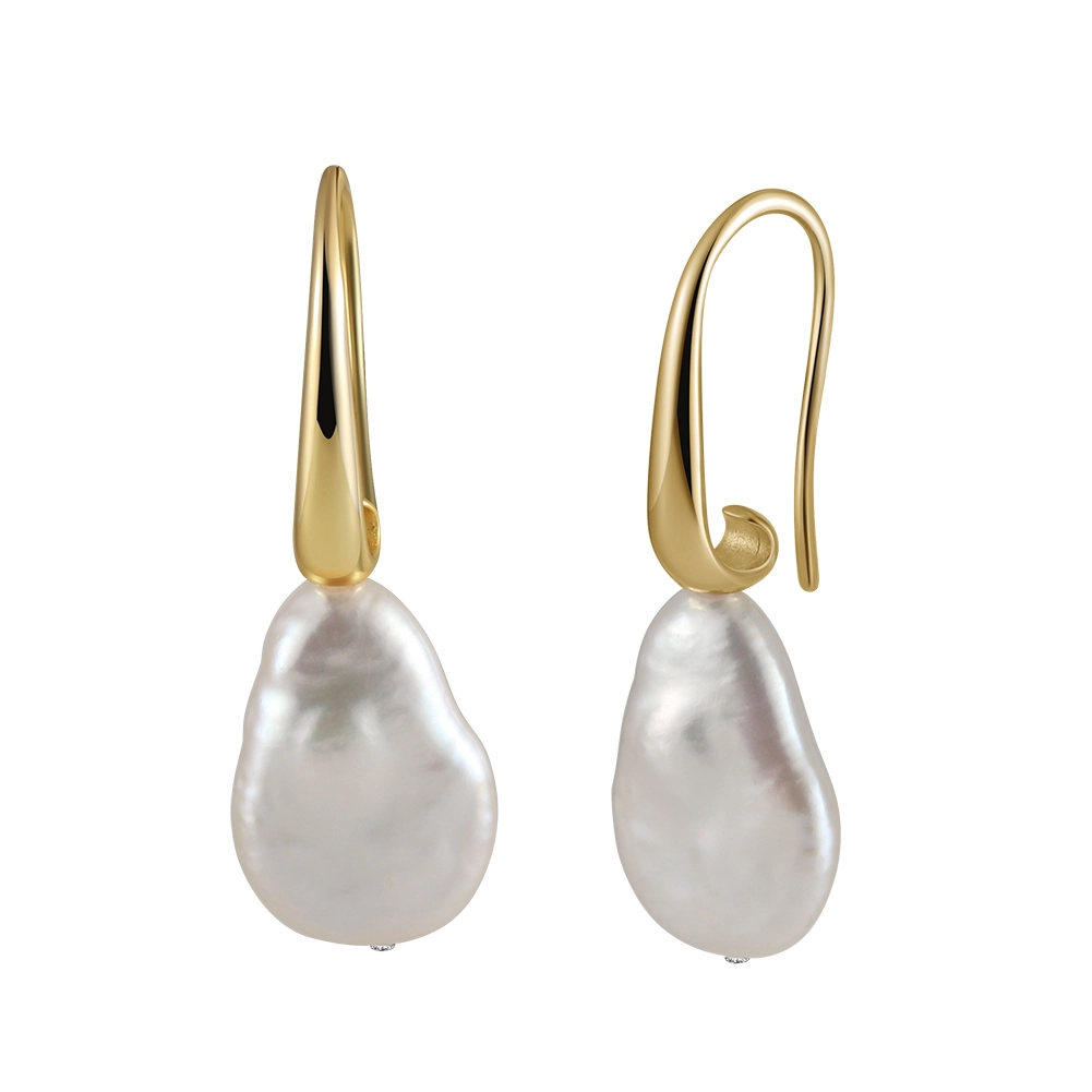 Bijuterii Perle Naturale - Cercei din Argint cu Perle Naturale de Cultură Golden Drop Baroque