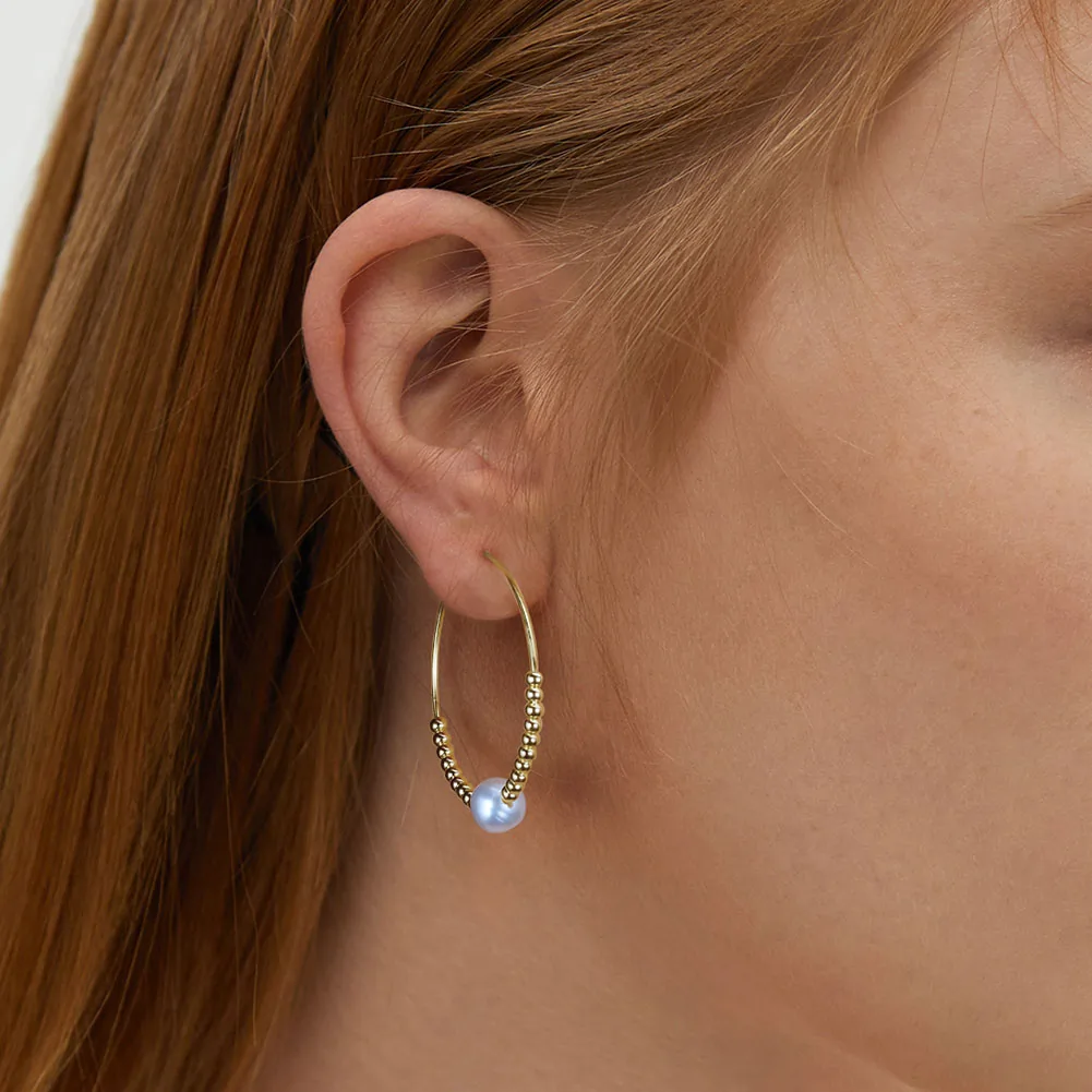 Produse Noi - Cercei din Argint cu Perle Naturale de Cultură Golden Hoop Glow