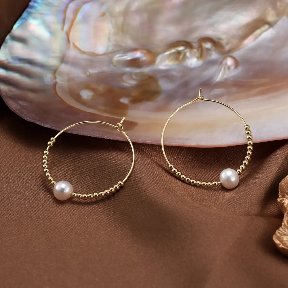 Produse Noi - Cercei din Argint cu Perle Naturale de Cultură Golden Hoop Glow