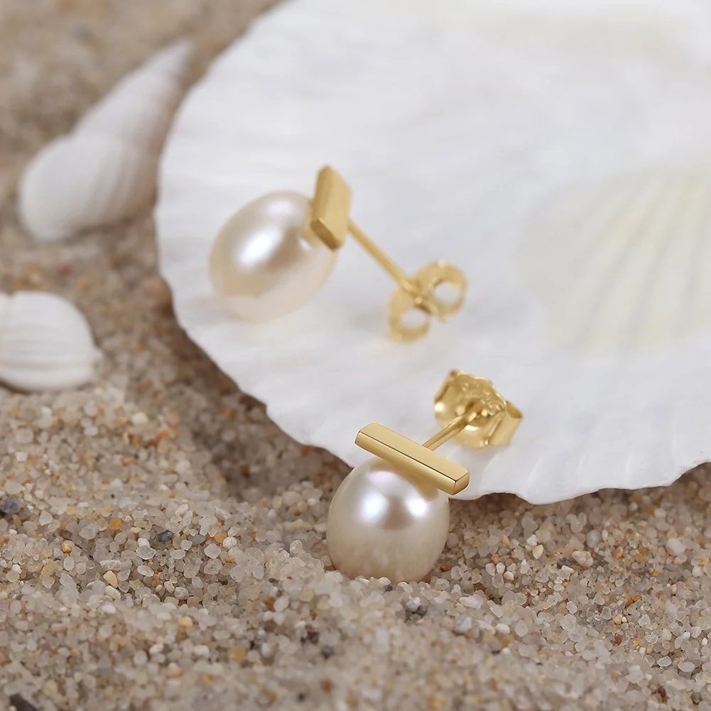 Bijuterii Perle Naturale - Cercei din Argint cu Perle Naturale de Cultură Golden Studs
