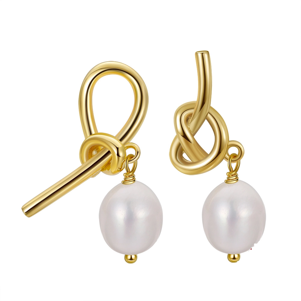 Bijuterii Perle Naturale - Cercei din Argint cu Perle Naturale de Cultură Knot Pearls Golden