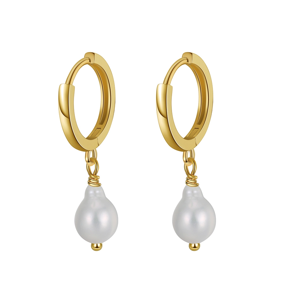 Cercei din argint - Cercei din Argint cu Perle Naturale de Cultură Huggie Earrings Gold