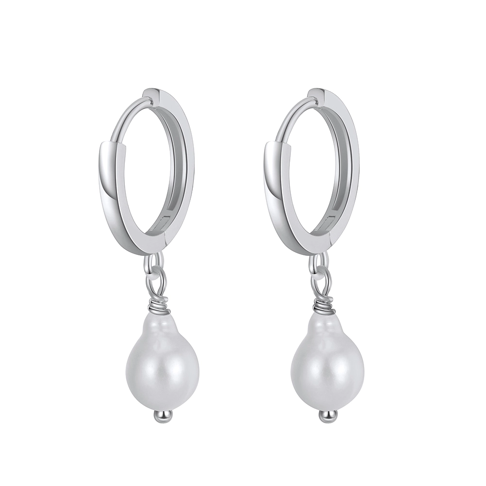 Cercei - Cercei din Argint cu Perle Naturale de Cultură Huggie Earrings Silver