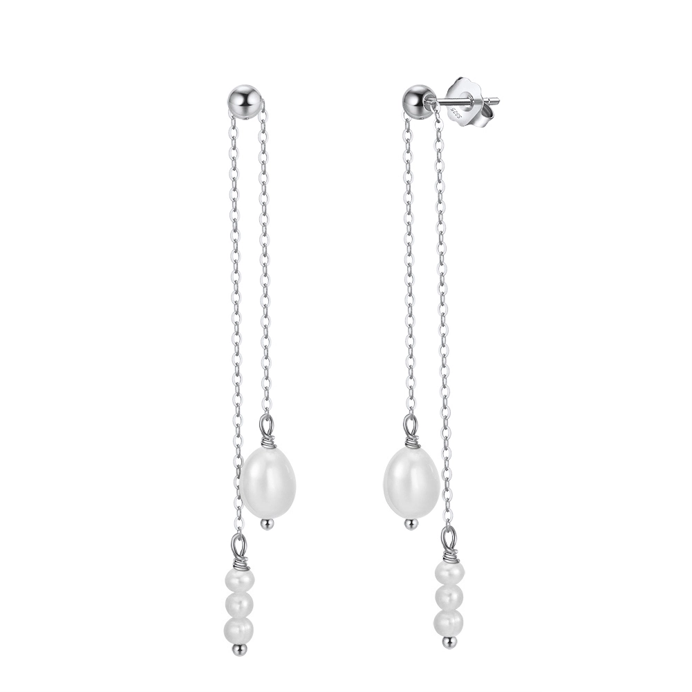 Bijuterii Perle Naturale - Cercei din argint cu perle naturale de cultură Long Pearl Argintiu