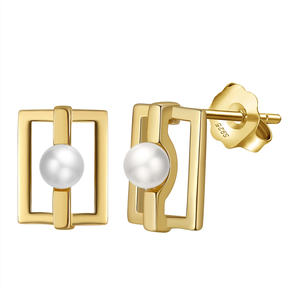 Cercei din argint - Cercei din Argint cu Perle Naturale de Cultură Modern Frame Pearl