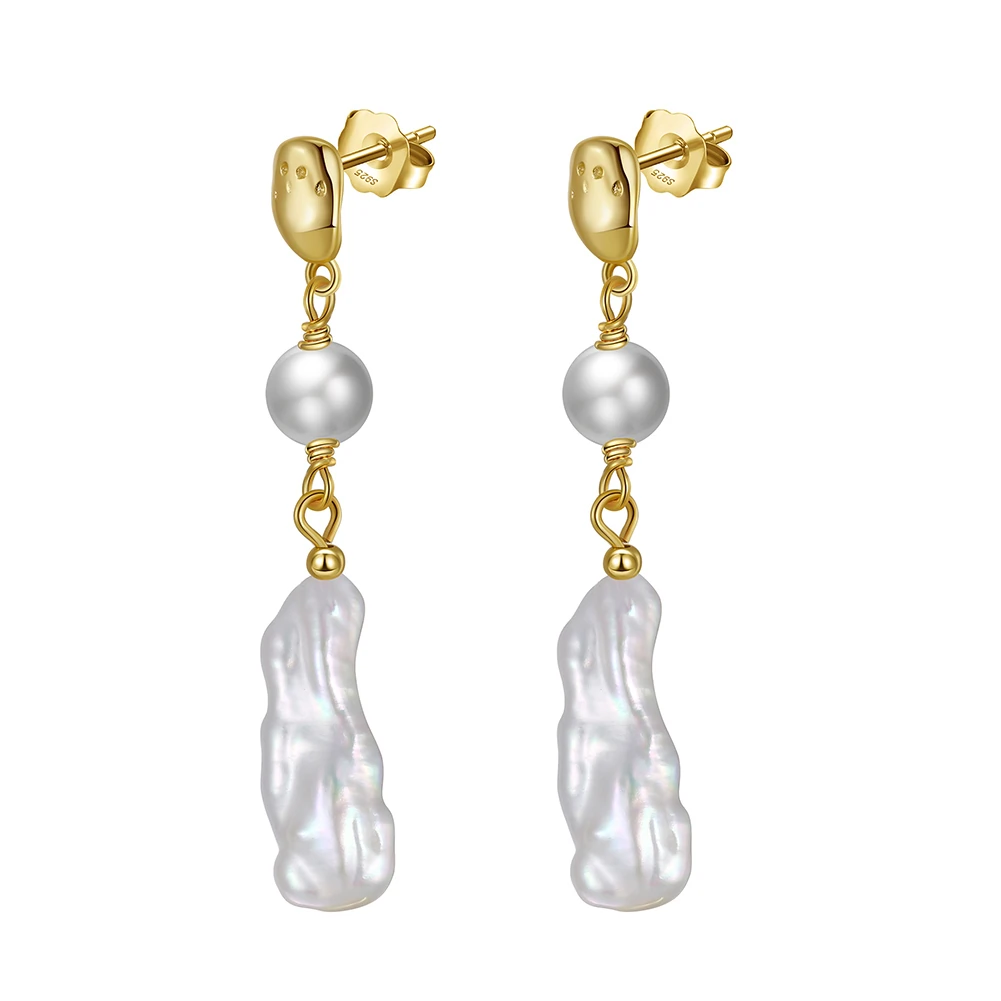 Cercei din argint - Cercei din Argint cu Perle Naturale de Cultură Sterling Gold
