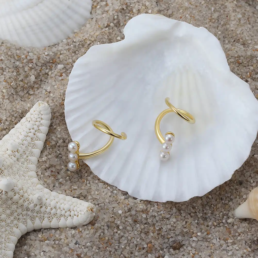 Produse Noi - Cercei din Argint cu Perle Naturale de Cultură Wave Pearl Climbers