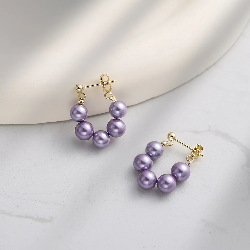 Produse Noi - Cercei din argint cu perle shell Arc Lavande Auriu