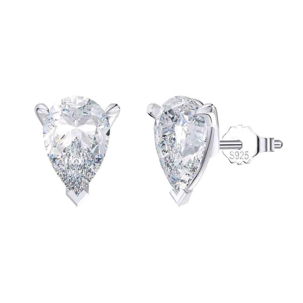 Cercei din argint - Cercei din argint cu zirconiu Pear Argintiu