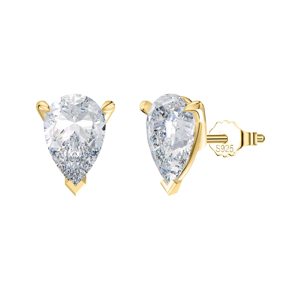 Cercei din argint - Cercei din argint cu zirconiu Pear Auriu