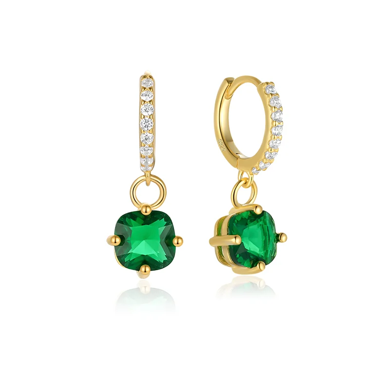 Cercei din argint - Cercei din Argint Emerald Drop Sparkle Hoops