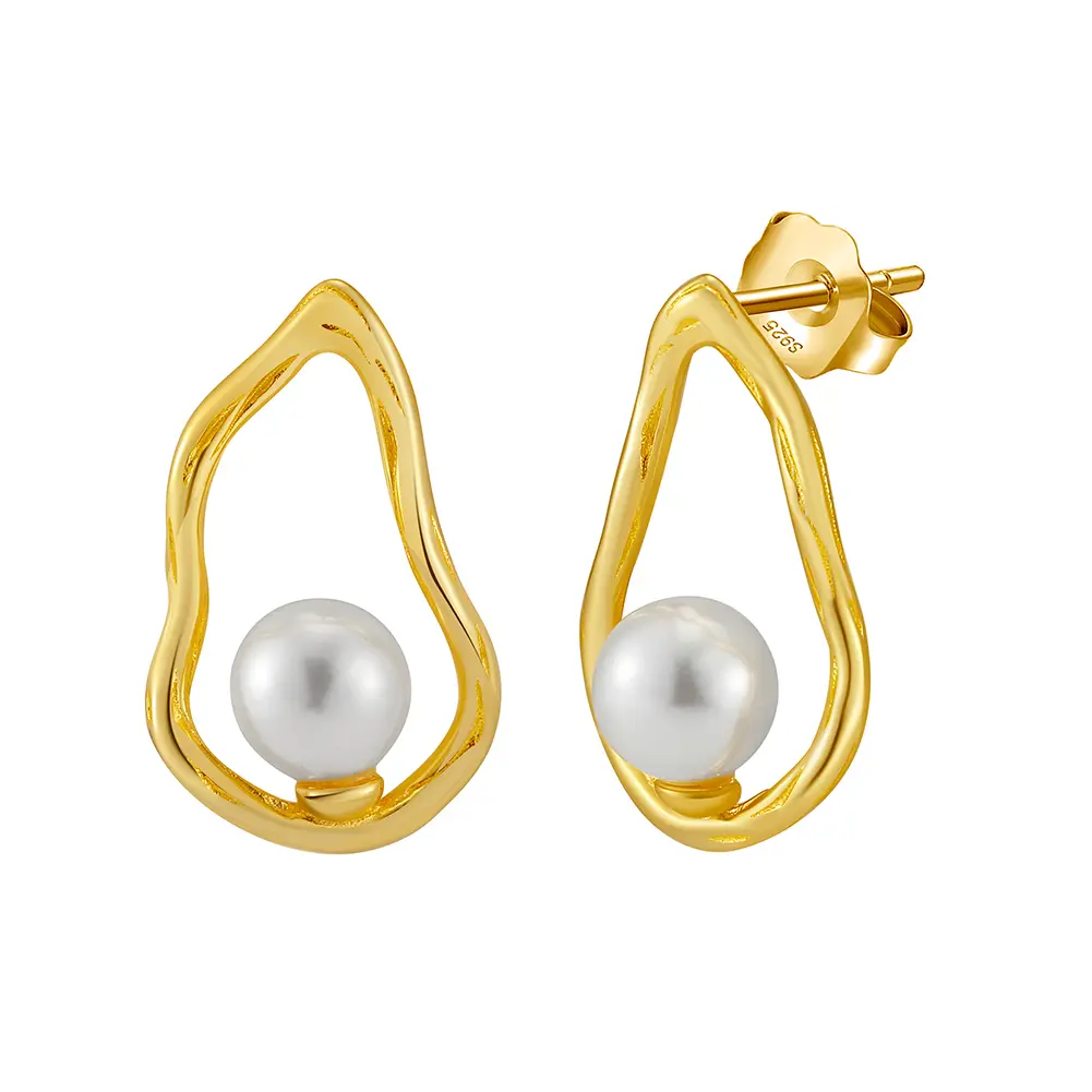 Cercei din argint - Cercei din Argint Gold Abstract Pearl