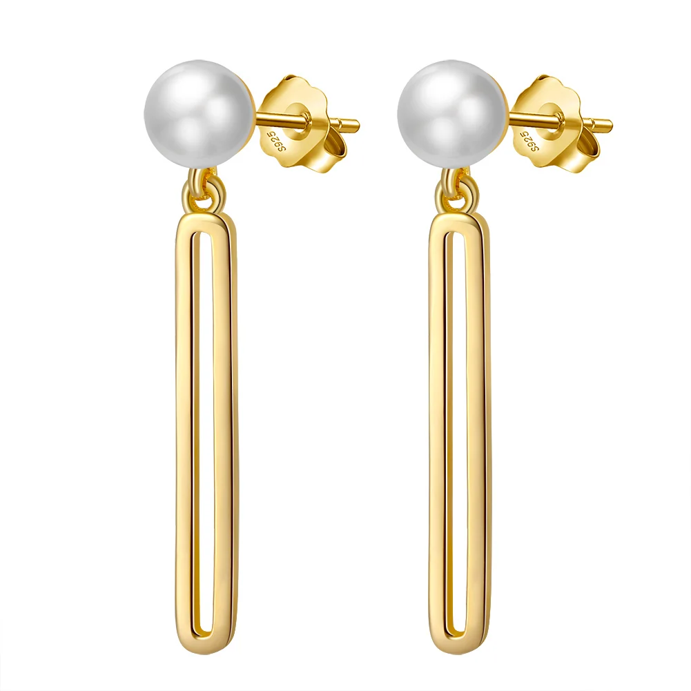 Bijuterii Perle Naturale - Cercei din Argint Gold Bar Pearl