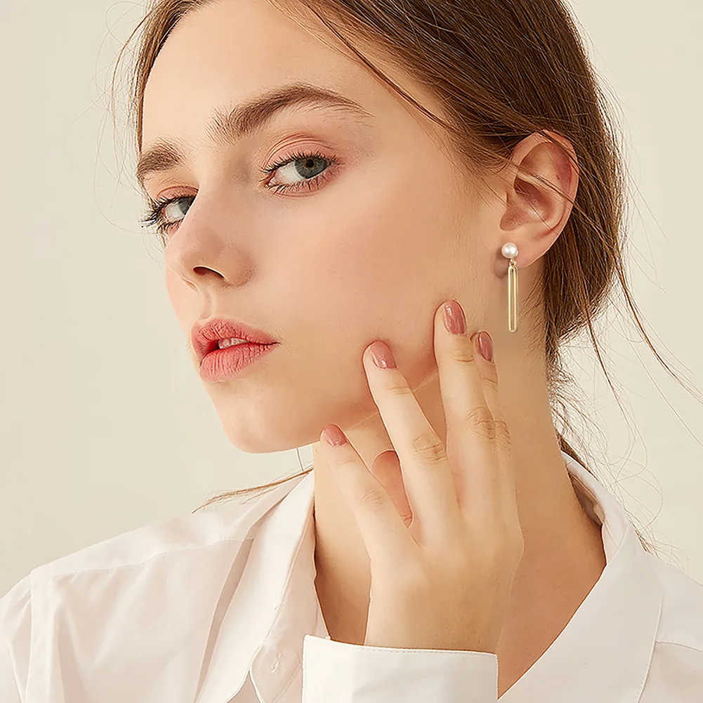 Bijuterii Perle Naturale - Cercei din Argint Gold Bar Pearl