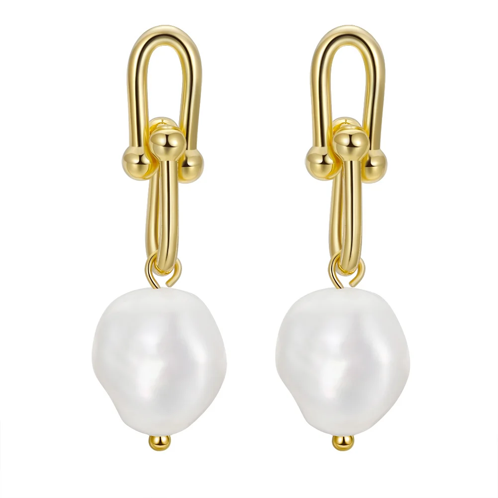 Bijuterii Perle Naturale - Cercei din Argint Gold Pearl Link