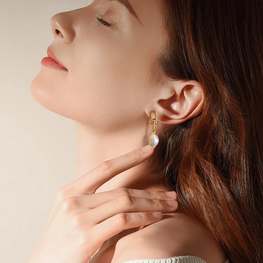 Bijuterii Perle Naturale - Cercei din Argint Gold Pearl Link