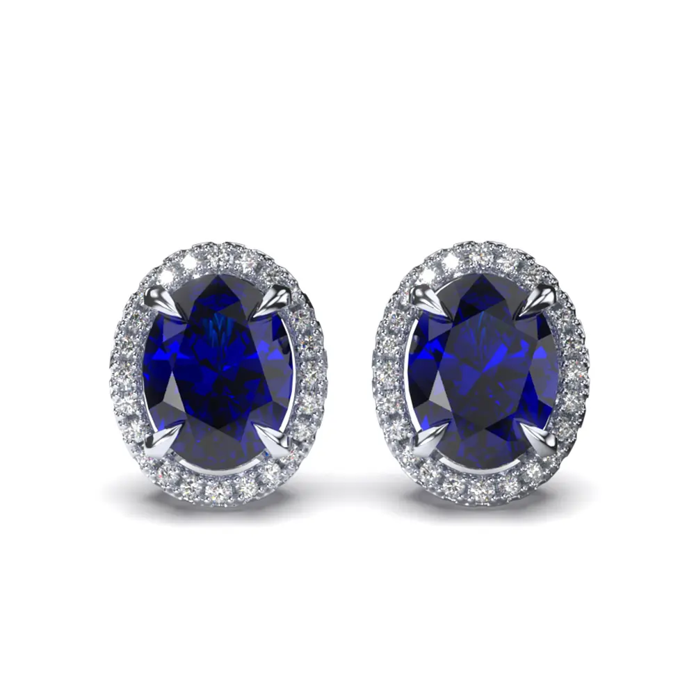 Cercei din argint - Cercei din Argint Halo Brilliance Studs Blue