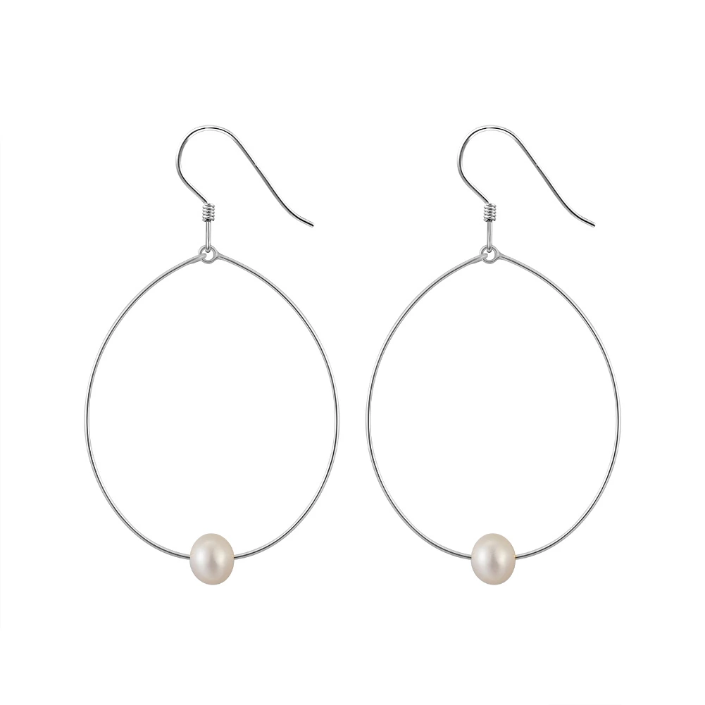 Bijuterii Perle Naturale - Cercei din Argint Pearl Orbit Hoops Silver