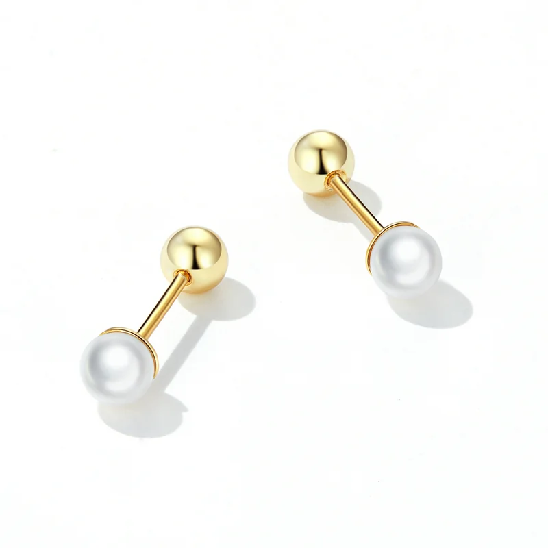 Cercei - Cercei din Argint Petite Pearl Studs Gold
