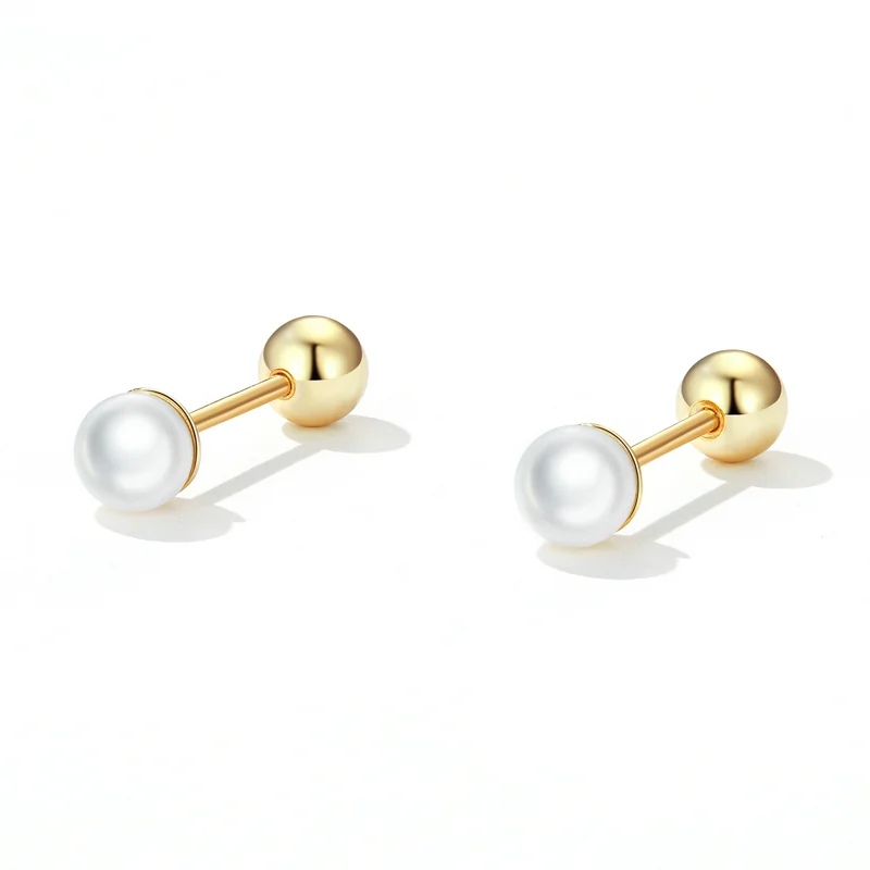 Cercei - Cercei din Argint Petite Pearl Studs Gold