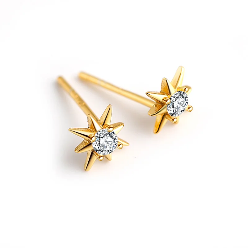 Cercei din Argint Starburst Gold Stud Earrings