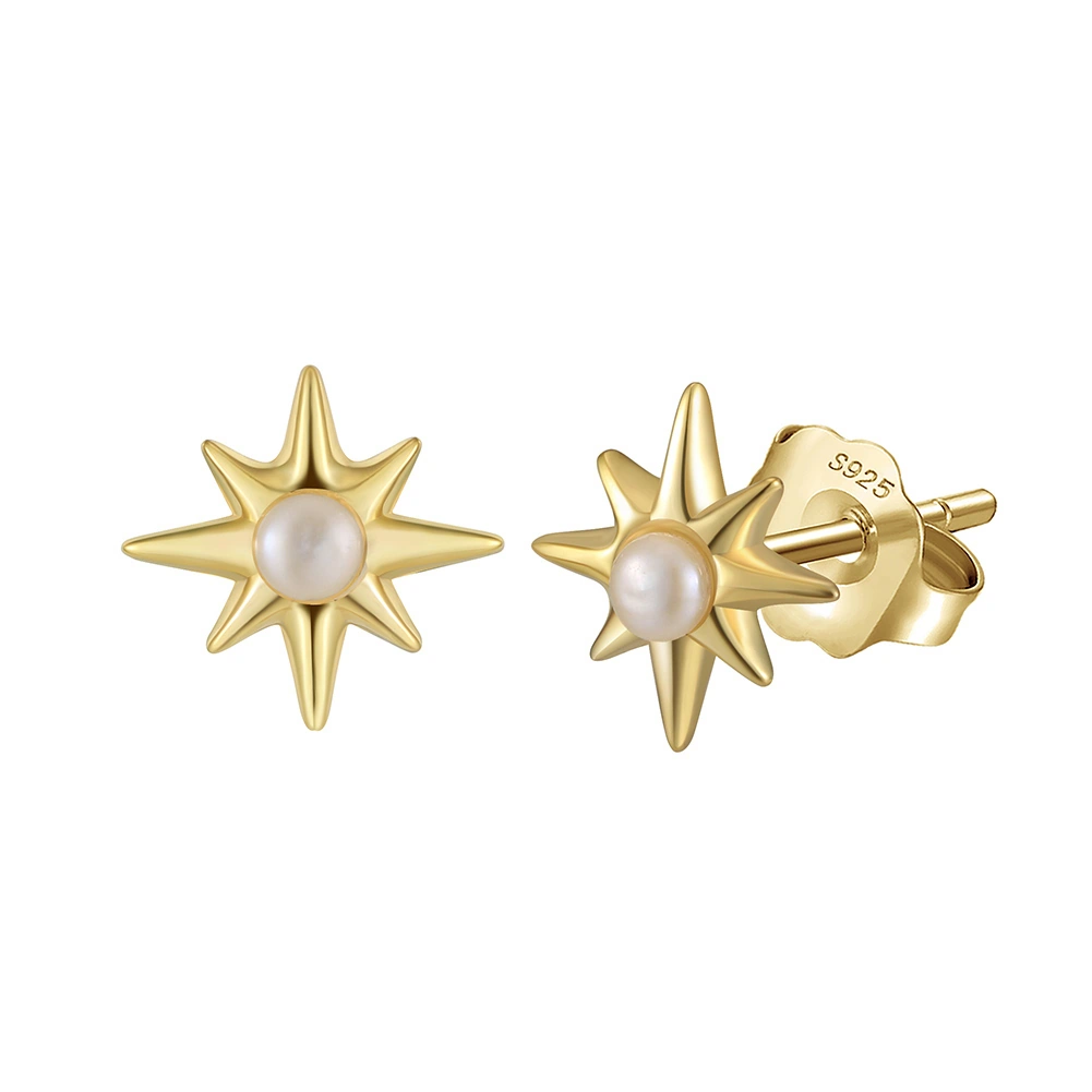 Bijuterii Perle Naturale - Cercei din Argint Starburst Pearl Stud Earrings