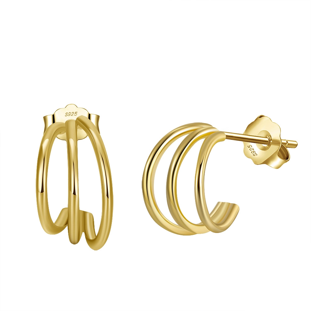 Cercei din argint - Cercei din Argint Triple Hoop Gold
