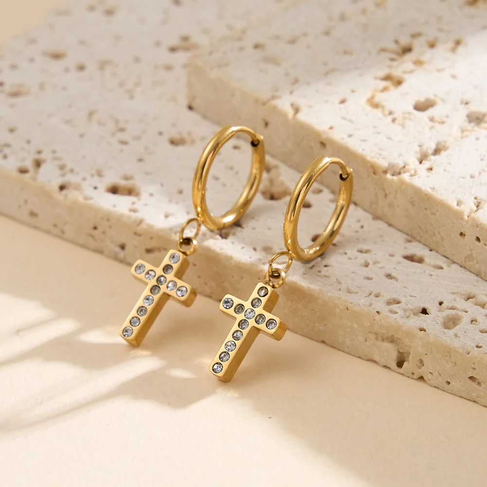 Produse Noi - Cercei Statement cu Cristale Zirconiu Cruz Auriu