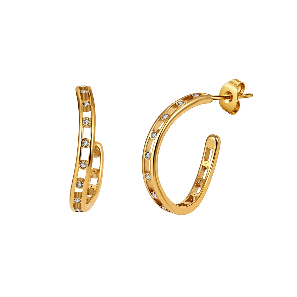 Produse Noi - Cercei Statement cu Cristale Zirconiu Rail Auriu