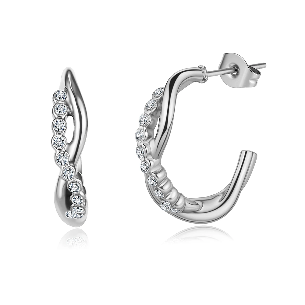 Produse Noi - Cercei Statement cu Cristale Zirconiu Ripple Argintiu