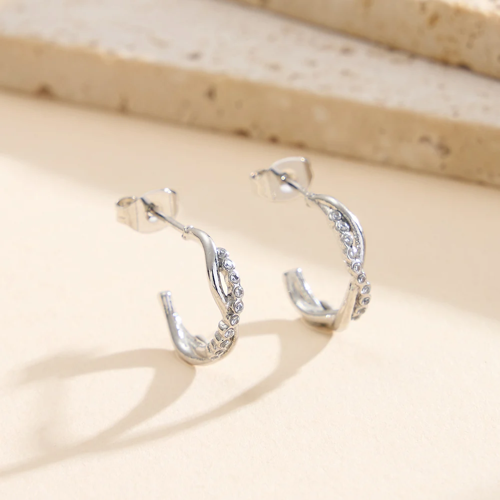 Produse Noi - Cercei Statement cu Cristale Zirconiu Ripple Argintiu