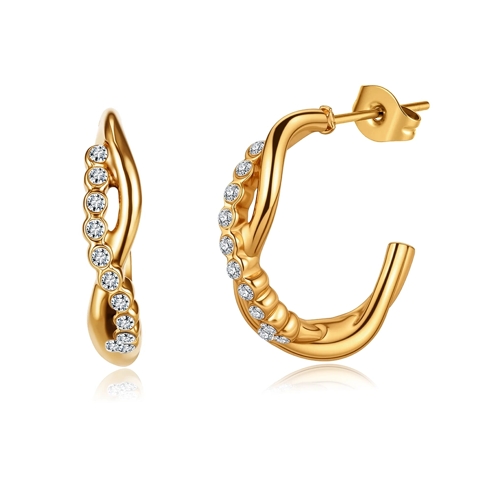 Produse Noi - Cercei Statement cu Cristale Zirconiu Ripple Auriu