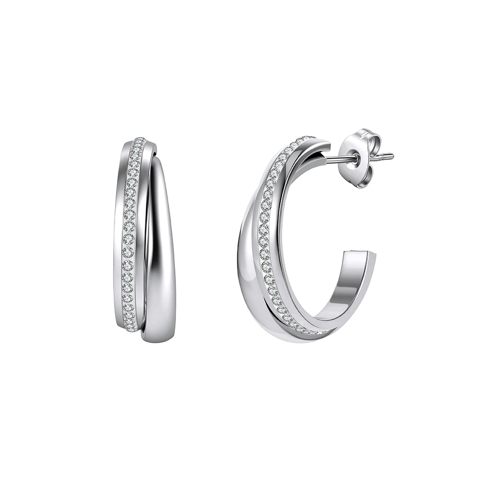 Produse Noi - Cercei Statement cu Cristale Zirconiu Twist Argintiu