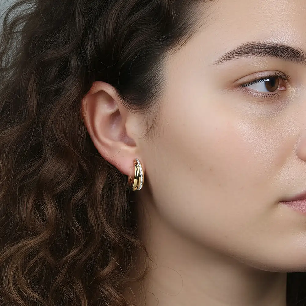 Produse Noi - Cercei Statement cu Cristale Zirconiu Twist Auriu