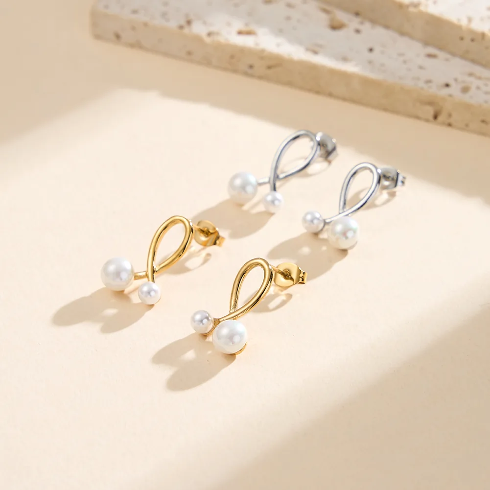 Cercei Statement - Cercei Statement cu Perle Shell Loop Argintiu