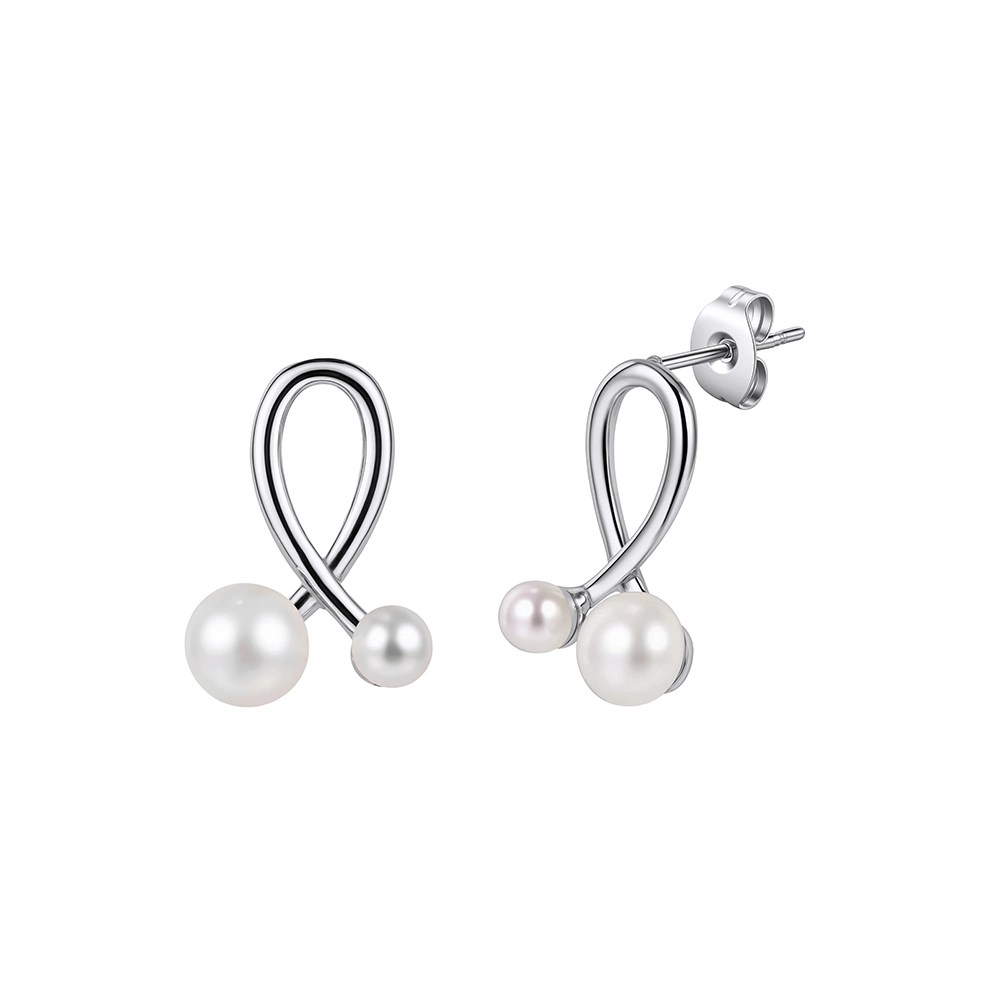 Cercei Statement - Cercei Statement cu Perle Shell Loop Argintiu