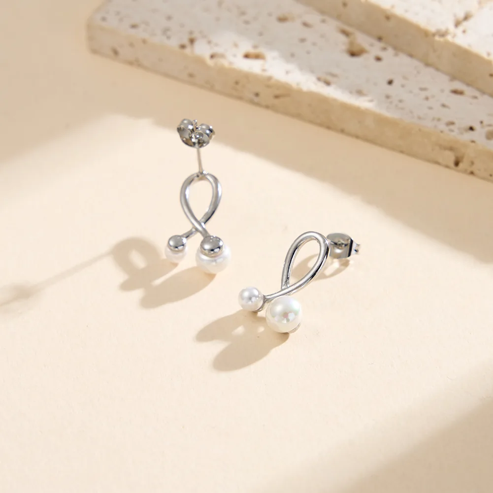 Cercei Statement - Cercei Statement cu Perle Shell Loop Argintiu