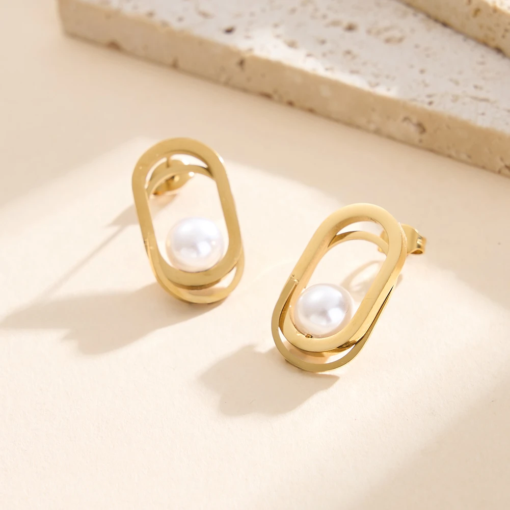 Cercei Statement - Cercei Statement cu Perle Shell Oval Auriu