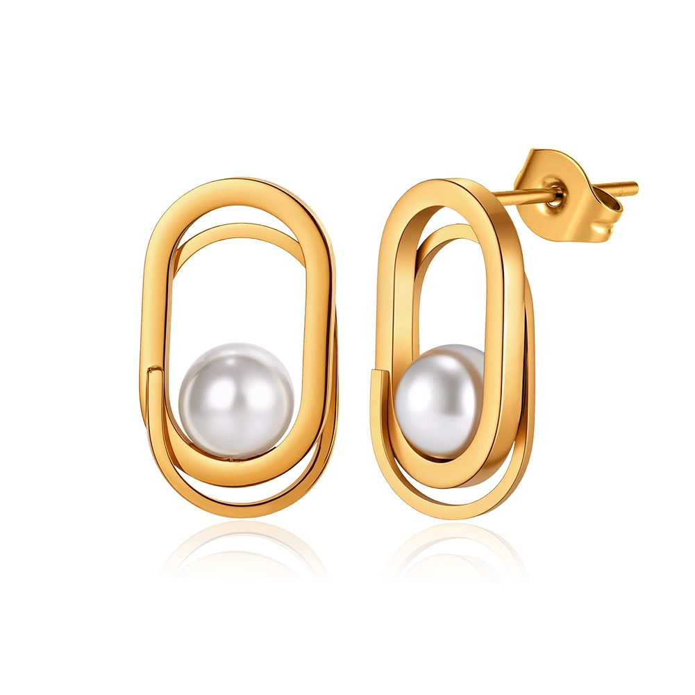 Cercei Statement - Cercei Statement cu Perle Shell Oval Auriu