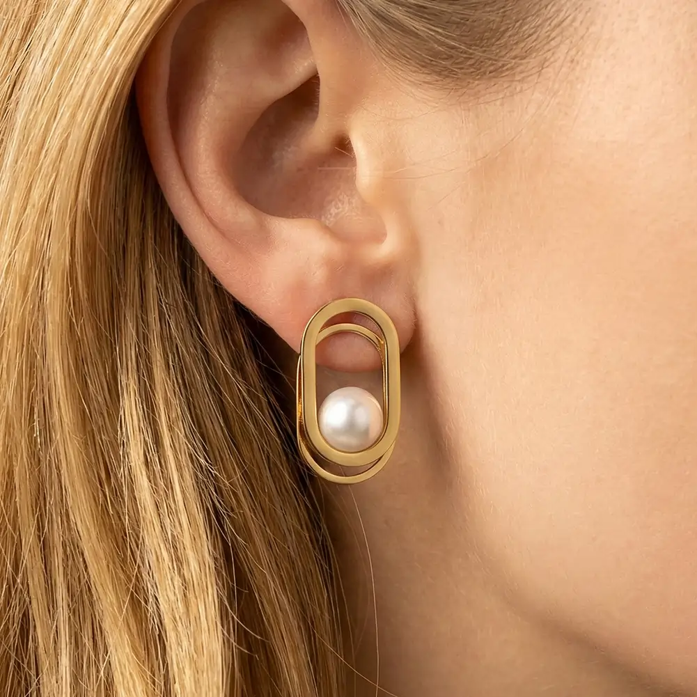 Cercei Statement - Cercei Statement cu Perle Shell Oval Auriu