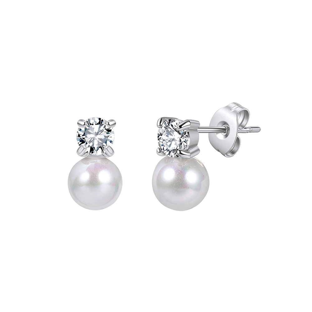 Cercei Statement - Cercei Statement cu Perle Shell și Cristale Zirconiu Celeste Argintiu