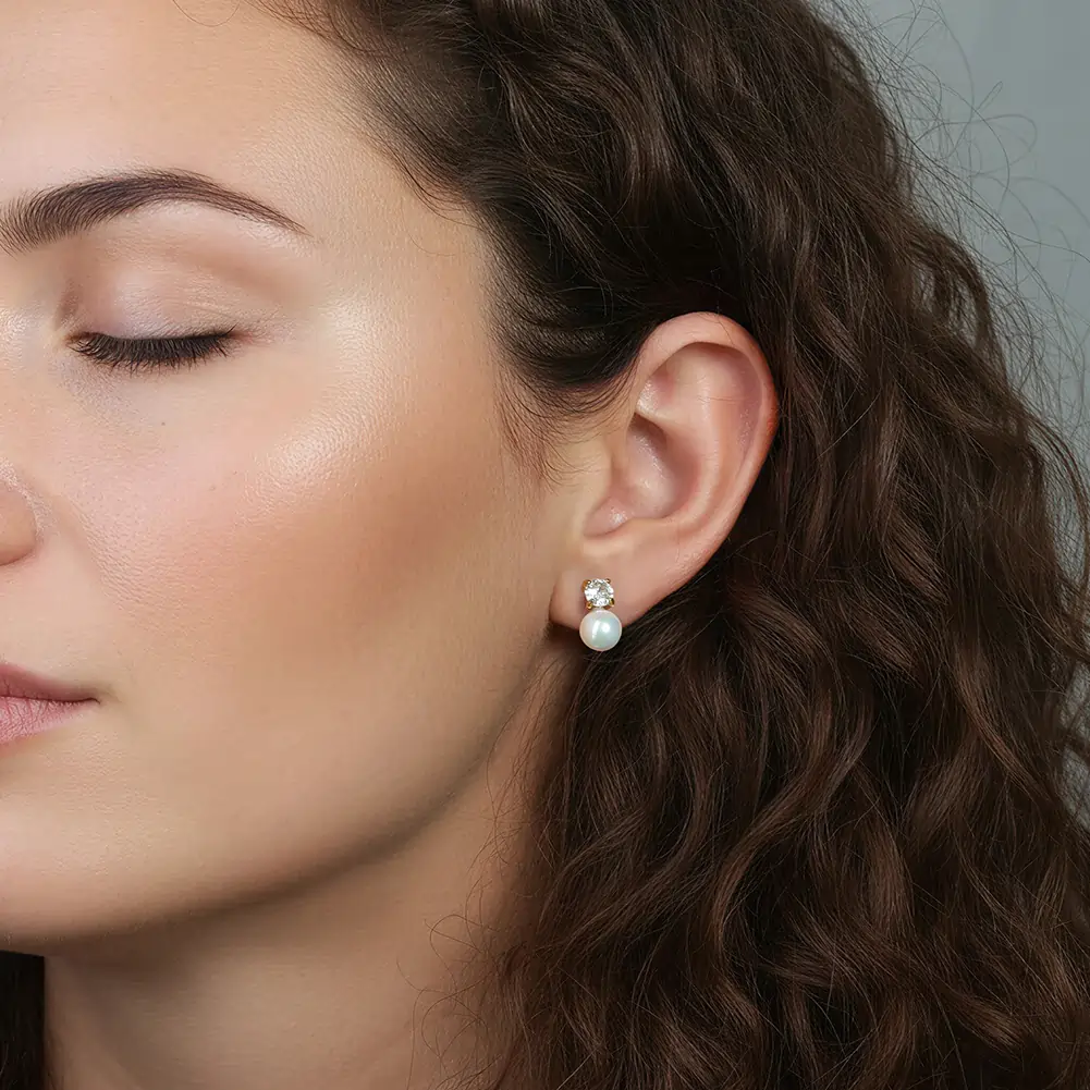 Cercei Statement - Cercei Statement cu Perle Shell și Cristale Zirconiu Celeste Argintiu