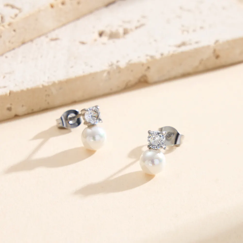 Cercei Statement - Cercei Statement cu Perle Shell și Cristale Zirconiu Celeste Argintiu